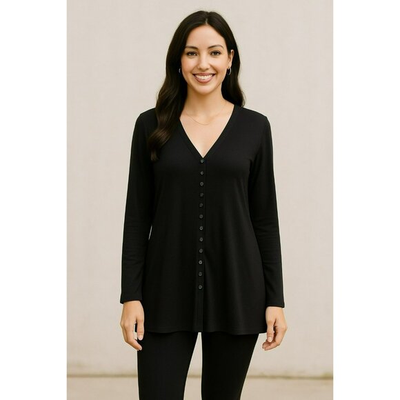 Sympli Womans 12 Tunic Top Draped Long Sleeve  Black - Picture 1 of 11